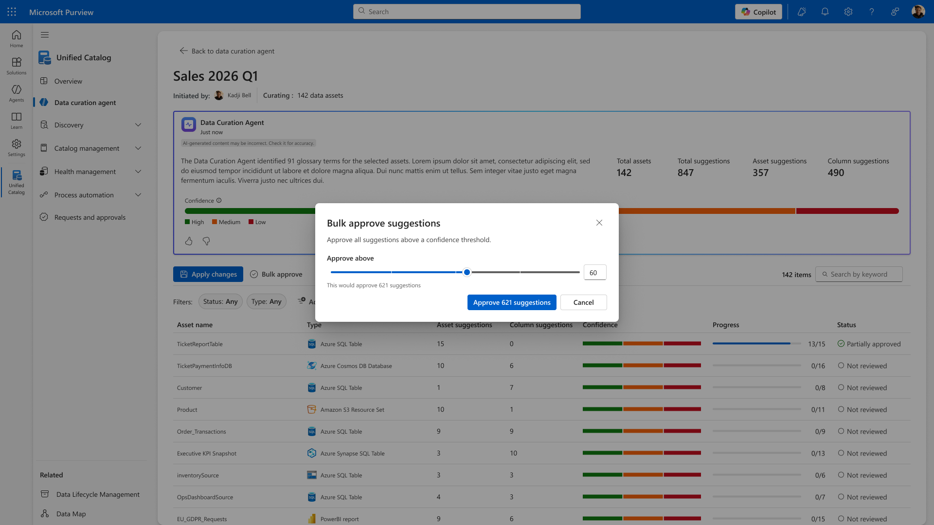Bulk approval threshold and affected suggestion count
